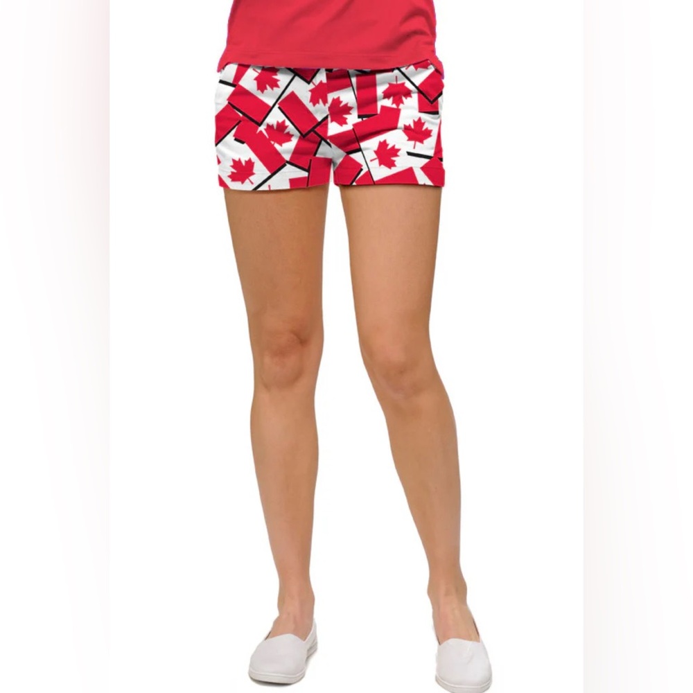 EUC Loudmouth Canadian Flag print shorts with pockets and belt loops